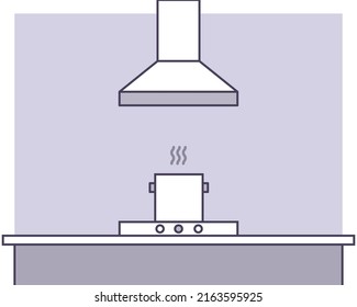 Kitchen Hood or Exhaust Hood with hot pot in the kitchen. Cartoon vector style for your design.