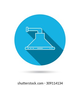 Kitchen hood icon. Kitchenware equipment sign. Blue flat circle button with shadow. Vector