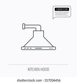 Kitchen hood icon. Kitchenware equipment sign. Linear outline icon. Speech bubble of dotted line. Vector