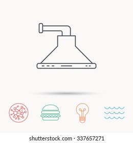 Kitchen hood icon. Kitchenware equipment sign. Global connect network, ocean wave and burger icons. Lightbulb lamp symbol.