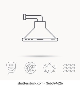 Kitchen hood icon. Kitchenware equipment sign. Global connect network, ocean wave and chat dialog icons. Teamwork symbol.