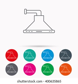 Kitchen hood icon. Kitchenware equipment sign. Linear icons in circles on white background.
