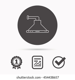 Kitchen hood icon. Kitchenware equipment sign. Report document, winner award and tick. Round circle button with icon. Vector