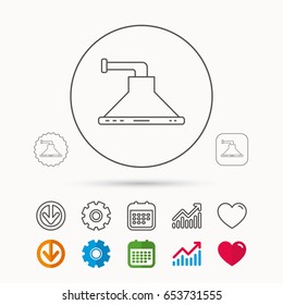 Kitchen hood icon. Kitchenware equipment sign. Calendar, Graph chart and Cogwheel signs. Download and Heart love linear web icons. Vector