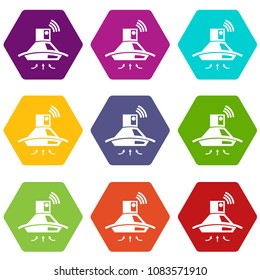 Kitchen hood icons 9 set coloful isolated on white for web