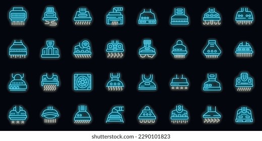 Kitchen hood icons set outline vector. Chimney hood. Vent steel neon color on black