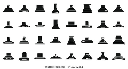 Kitchen hood icons set simple vector. Chimney vent air. Cooking house