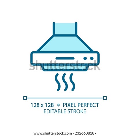 Kitchen hood light blue icon. Ventilation system. Home appliance. Electrical device. Range hood. RGB color sign. Simple design. Web symbol. Contour line. Flat illustration. Isolated object