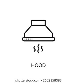 Kitchen hood line icon isolated on white background, modern thin outline style ventilation system vector, clean exhaust fan appliance for cooking smoke, steam, and odor removal graphic illustration