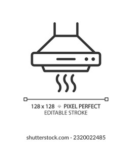 Kitchen hood linear icon. Ventilation system. Home appliance. Electrical device. Range hood. Exhaust fan. Thin line illustration. Contour symbol. Vector outline drawing. Editable stroke