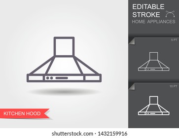 Kitchen hood. Outline icon with editable stroke. Linear symbol of the home appliances with shadow