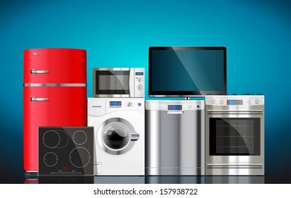 Kitchen And House Appliances: Microwave, Washing Machine, Refrigerator, Gas Stove, Dishwasher, Tv. 
