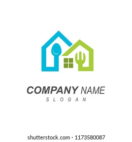 kitchen house logo, house with spoon and fork logo design