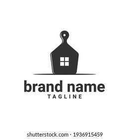La plantilla del logotipo de la cocina combina una forma de casa y una tabla de corte