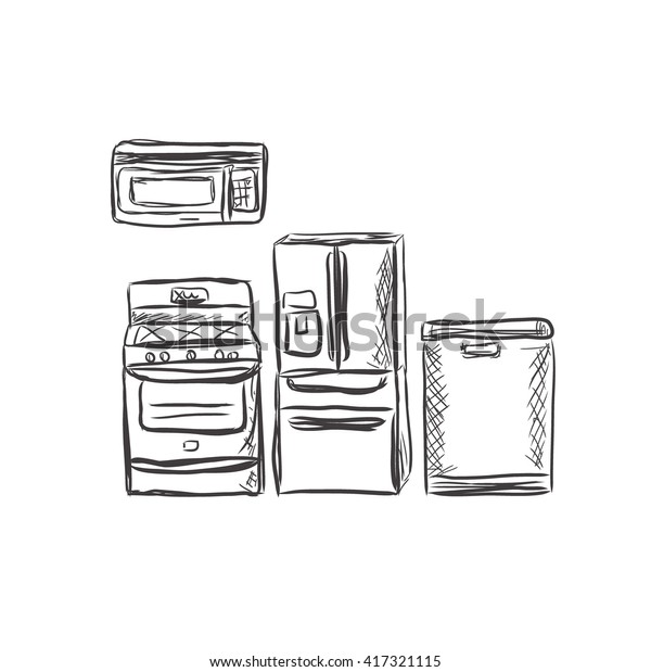 Kitchen Household Appliances Design Element Sketch Stock Vector