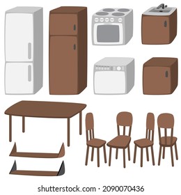 Kitchen, household appliances and furniture.