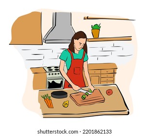 kitchen housewife cooking meal soup food vector illustration