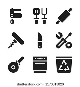 kitchen icon. 9 kitchen vector icons set. pizza cutter, mixer and corkscrew icons for web and design about kitchen theme