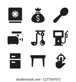 kitchen icon. 9 kitchen vector icons set. refrigerator, meat grinder and money bag icons for web and design about kitchen theme
