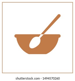 Kitchen icon bowl with spoon, Flat vector illustartion. Cooking logo.