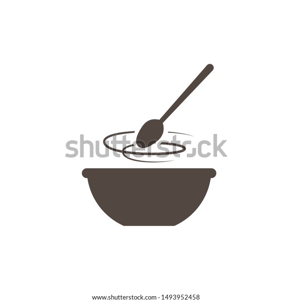 Kitchen icon bowl with spoon, Flat vector\
illustartion. Cooking\
logo.