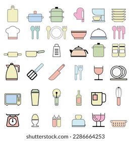 Conjunto de iconos de cocina para el concepto de comida o cocina