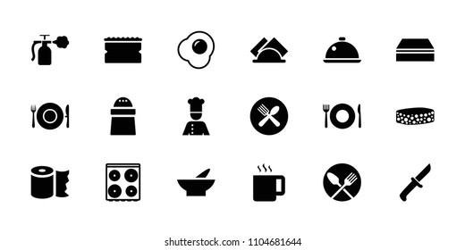 Kitchen icon. collection of 18 kitchen filled icons such as plate fork and spoon, bowl, sponge, cooker, pepper, spoon and fork. editable kitchen icons for web and mobile.