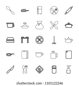 Kitchen icon. collection of 25 kitchen outline icons such as pepper, mop, sponge, pot, table with plates and pan, restaurant. editable kitchen icons for web and mobile.