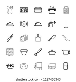 Kitchen icon. collection of 25 kitchen outline icons such as plate fork and spoon, dish, mop, sponge, clean fridge, pan, pot. editable kitchen icons for web and mobile.