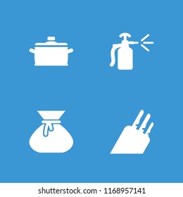 Kitchen icon. collection of 4 kitchen filled icons such as spray bottle, pan, knife. editable kitchen icons for web and mobile.
