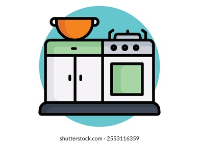 ícone da cozinha. colorido estilo do ícone de contorno. ícone relacionado ao cozimento. elementos de refeição ilustração vetorial