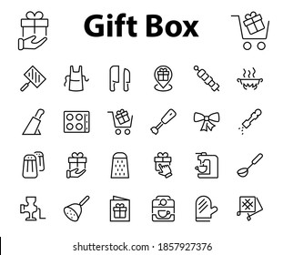 KITCHEN ICON Cooking process, Kitchen tools, Icon set, thin line vector has a blender, oven, knife, grater, barbecue, apron, barbecue, grill, coffee machine, kitchen glove, Editable stroke.