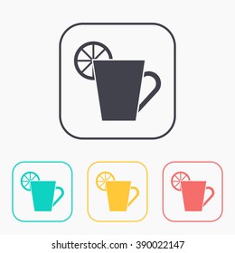 kitchen icon of cup with lemon color set