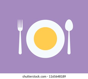 kitchen icon of dish, fork and knife. purple background