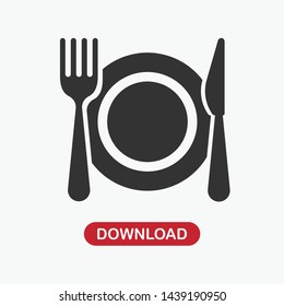 Kitchen icon of dish, fork and knife