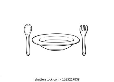 kitchen icon of dish, fork and knife