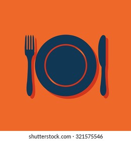 kitchen icon of dish, fork and knife