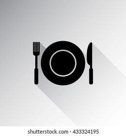 kitchen icon of dish, fork and knife. Vector illustration