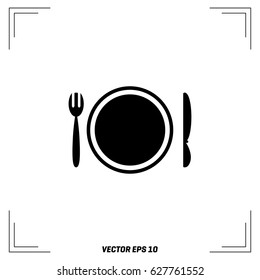 kitchen icon of dish, fork and knife and spoon