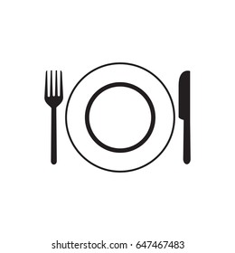 kitchen icon of dish, fork and knife, vector
