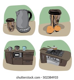 Kitchen icon - four variations - hand drawn illustration
