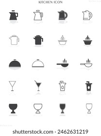 kitchen icon, grocery icon, kitchen , Dish plate, Food bowl and Cooking utensils set. Tableware line icons. Fork, spoon and knife cutlery line icons. Grill pan, dish washer and dish 