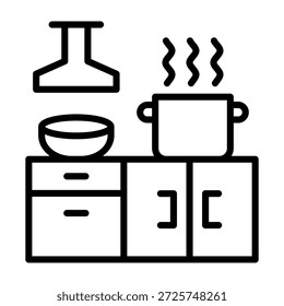 Ilustração de vetor de estilo de linha de ícone de cozinha