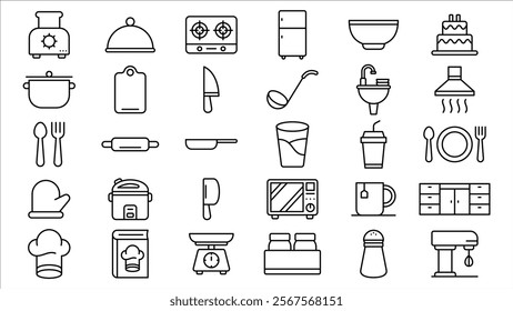 Kitchen icon line vector designs collection in trendy style editable stroke