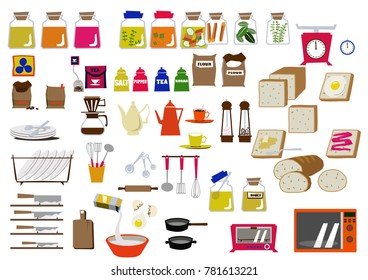 Kitchen icon material collection.
Kitchen clip art.
Daily necessities, materials for daily necessities.
Image of housework.

