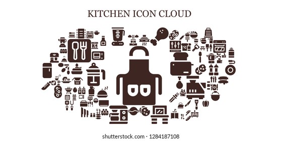 kitchen icon set. 93 filled kitchen icons. Simple modern icons about  - Apron, Chimney, Ribs, Blender, Extractor hood, Chicken leg, Cookie, Vanity, Soup, Coffee maker, Knife