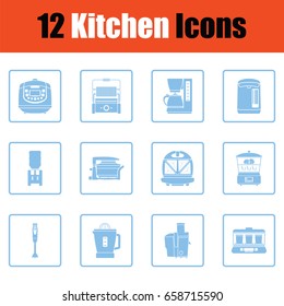 Kitchen icon set. Blue frame design. Vector illustration.