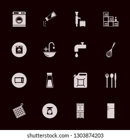 kitchen icon set with bookcase flower pot, chef ladle and fridge vector illustration