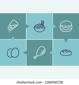 Kitchen icon set and bread with sandwich, eggs, meat. Chicken leg related kitchen icon vector for web UI logo design.