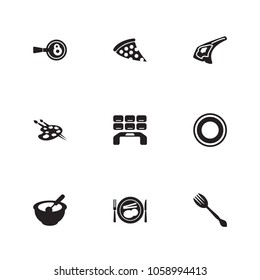 Kitchen icon set and cooking egg with food, fork and dinner meal. Dishware related kitchen icon vector items for web UI logo design.